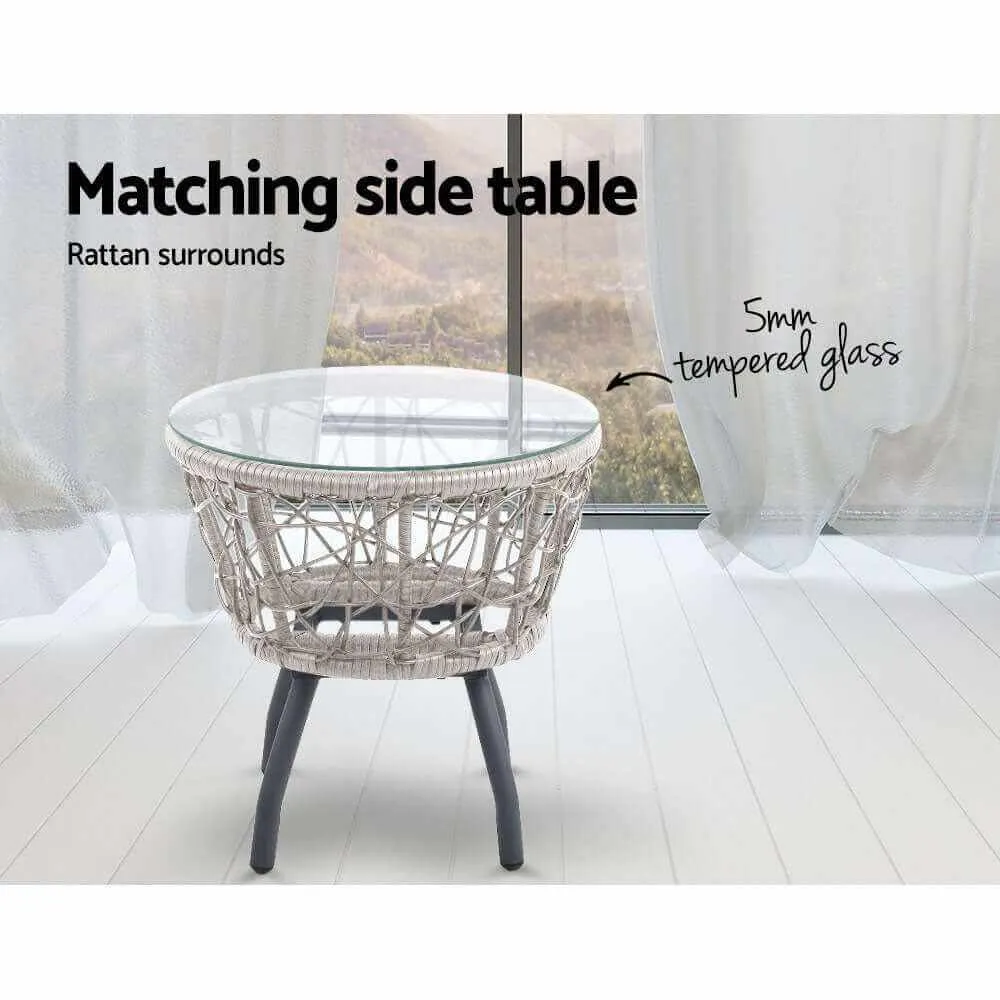 Gardeon 3PC Garden Bistro Set Rattan Table and Chairs - Grey